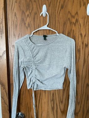 Target Light Gray Ribbed Long Sleeve Ruched Crop Top